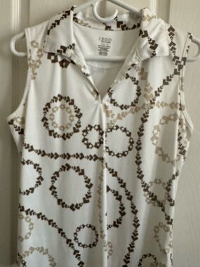 Women’s Golf ,White Sleeveless Polo Tank with Brown and Tan Geometric Circles
